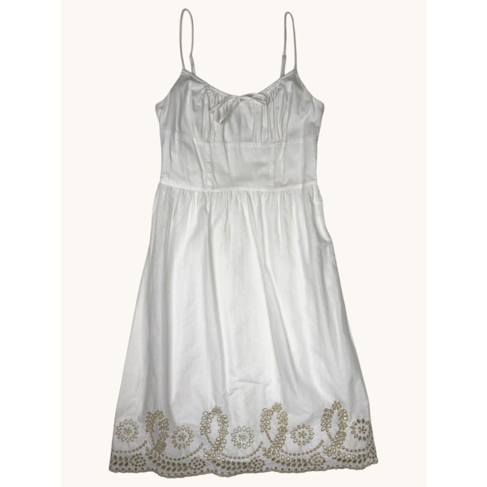 Ann Taylor LOFT Petites White Cotton Eyelet Hem Spaghetti Strap Dress Size 0P